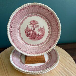 W. Adams & Sons England Mazara Pattern Red Transferware 9" Dinner Plates Set Of